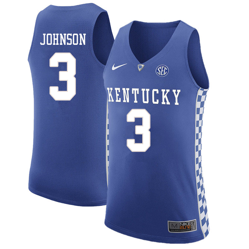 Men #3 Keldon Johnson Kentucky Wildcats College Basketball Jersyes Sale-Blue